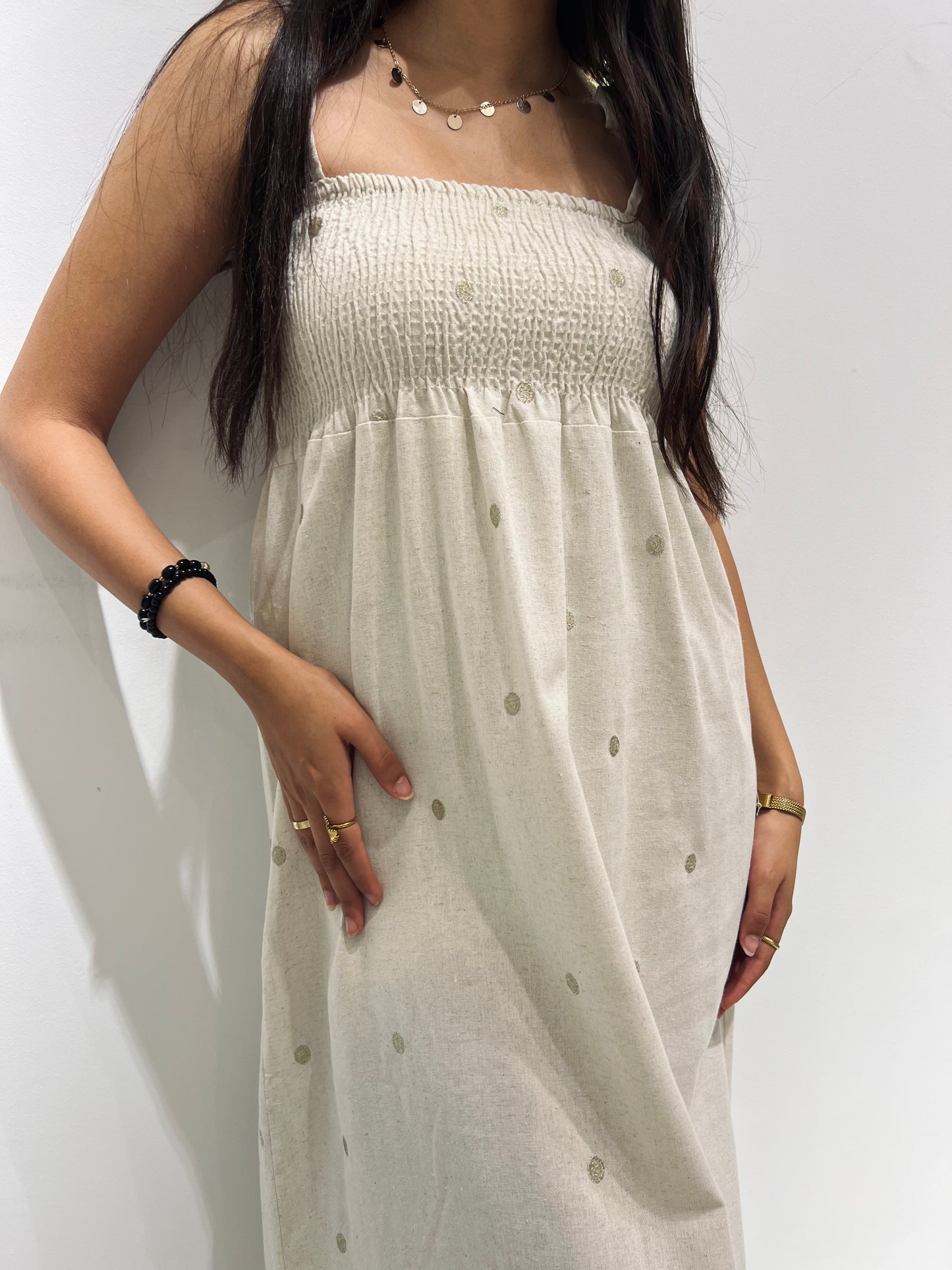 Embroidered Smocked Maxi Dress