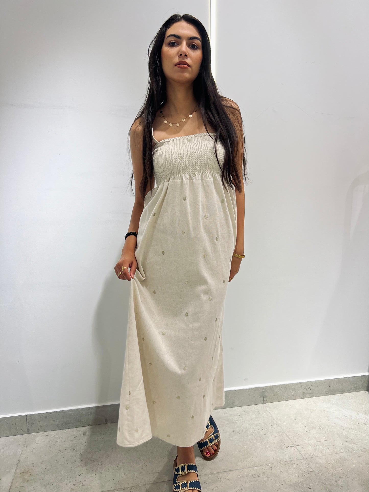 Embroidered Smocked Maxi Dress