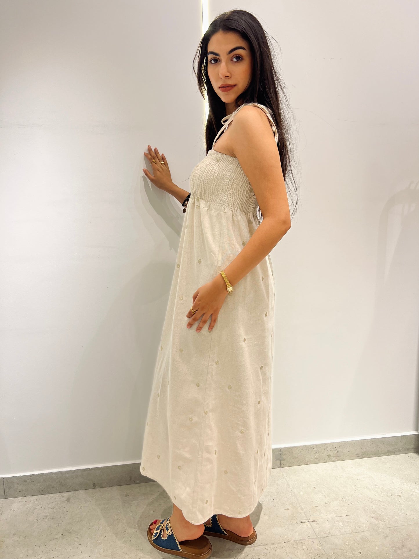 Embroidered Smocked Maxi Dress