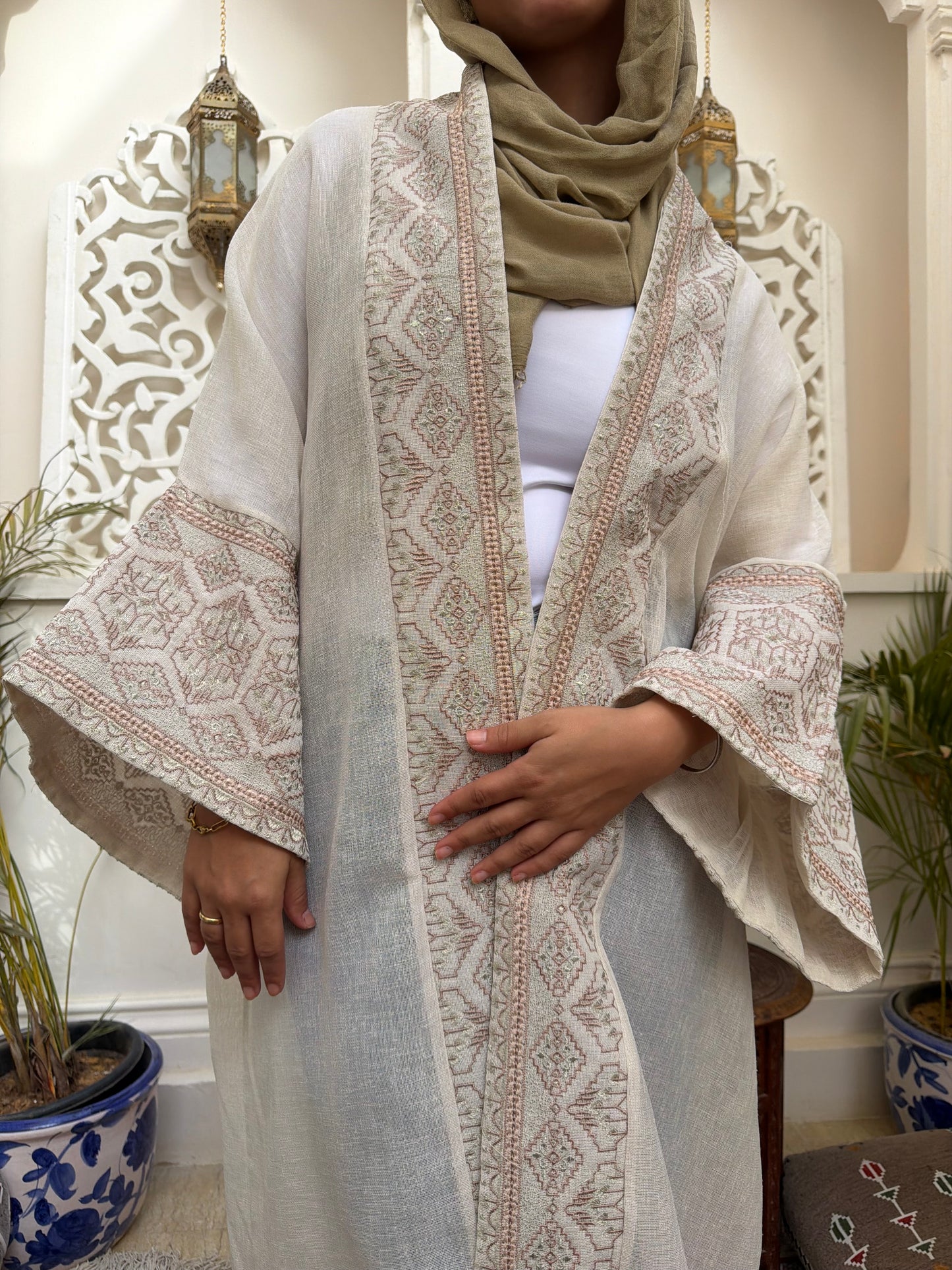 Embroidered Panel Open Abaya