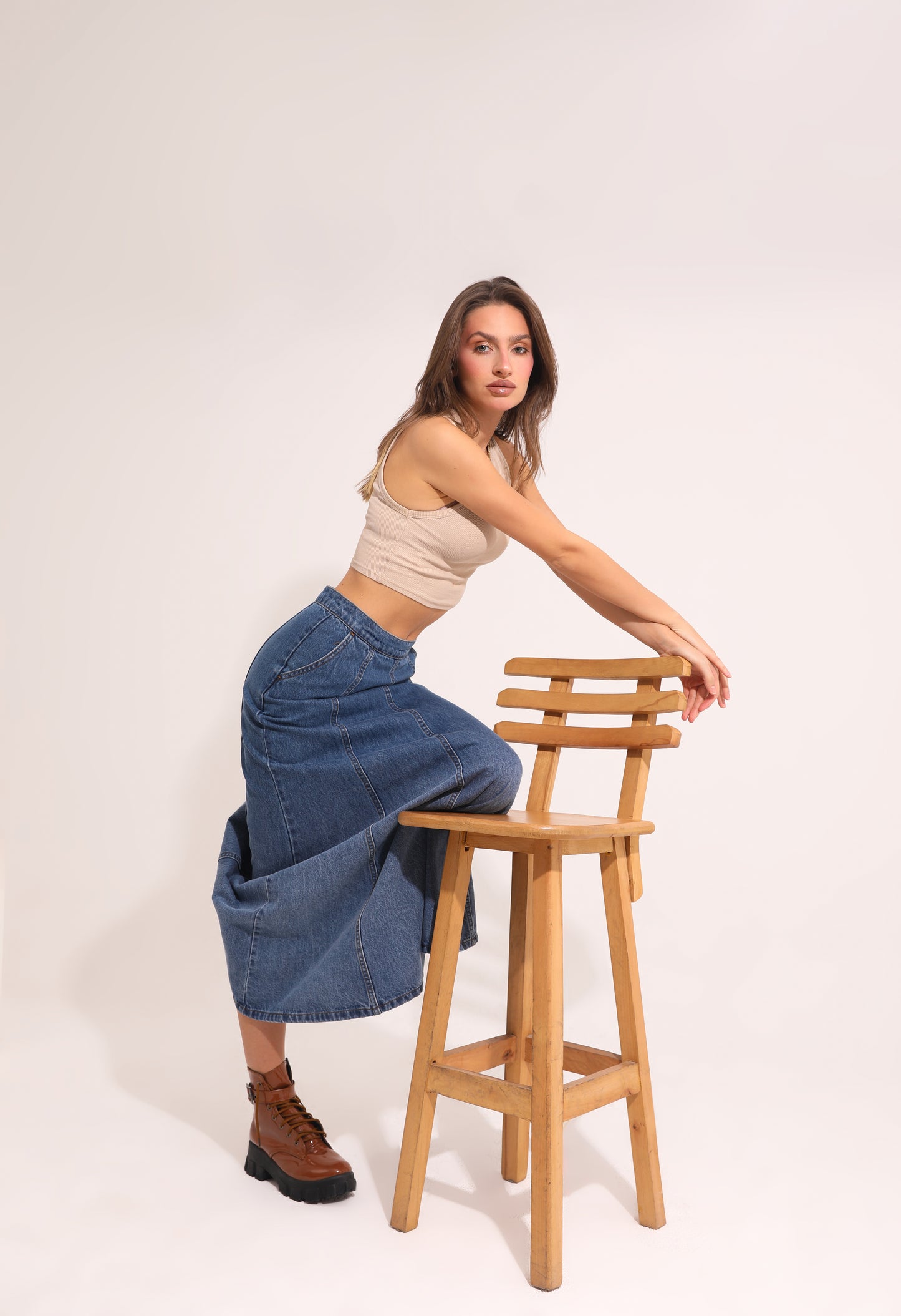 Long Denim Wide Skirt