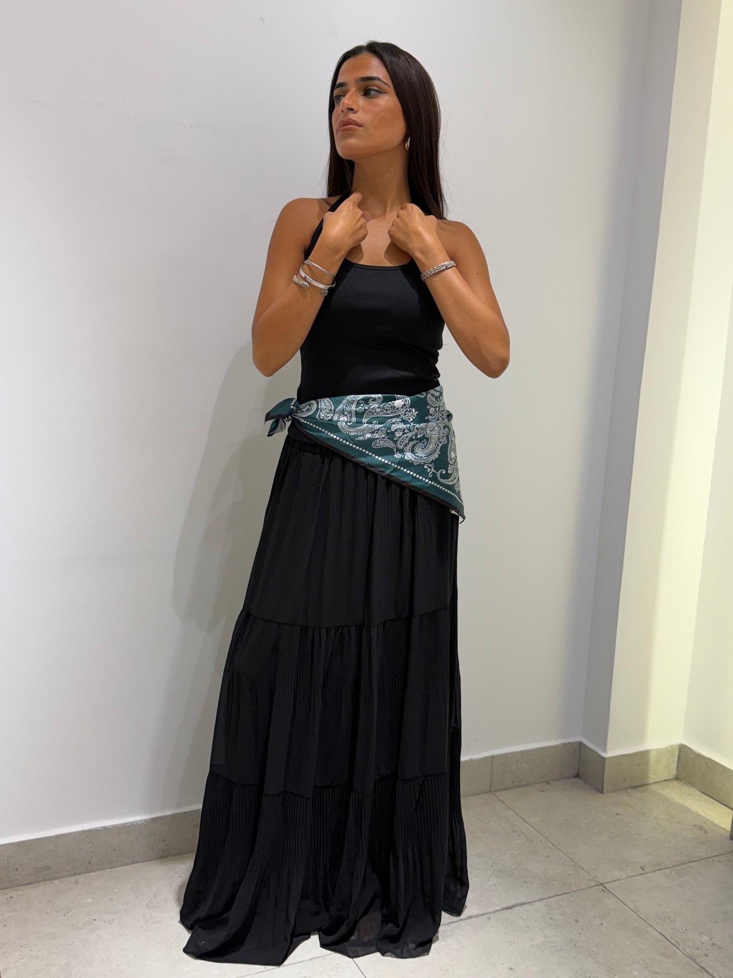 Pleated Tiered Maxi Skirt