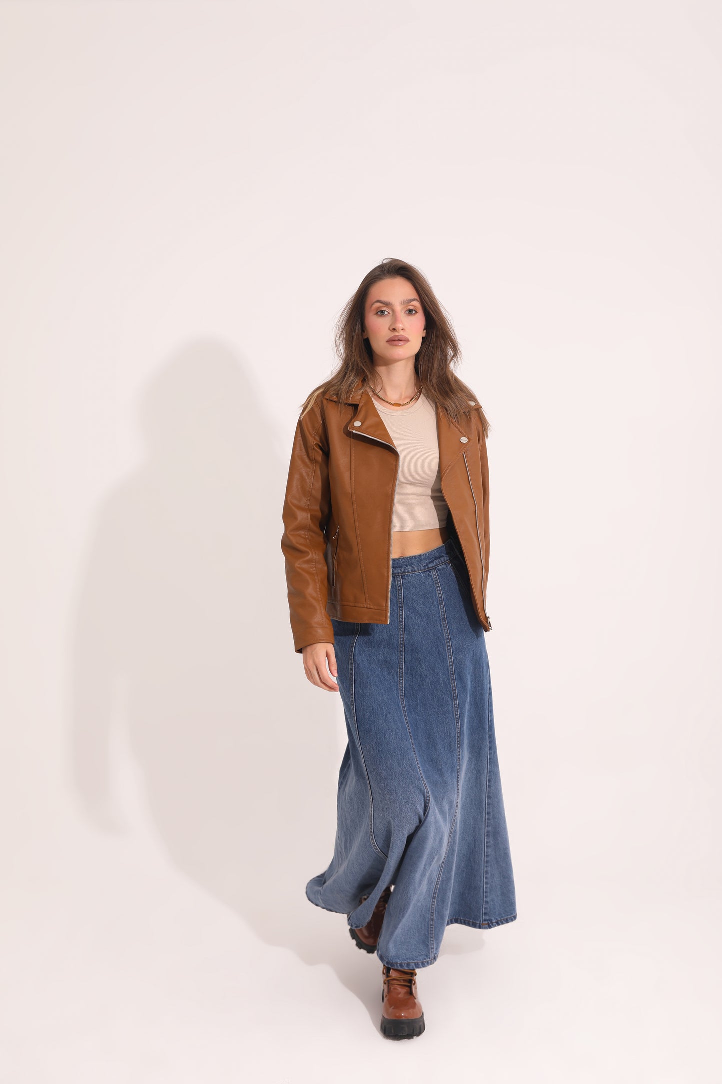 Long Denim Wide Skirt
