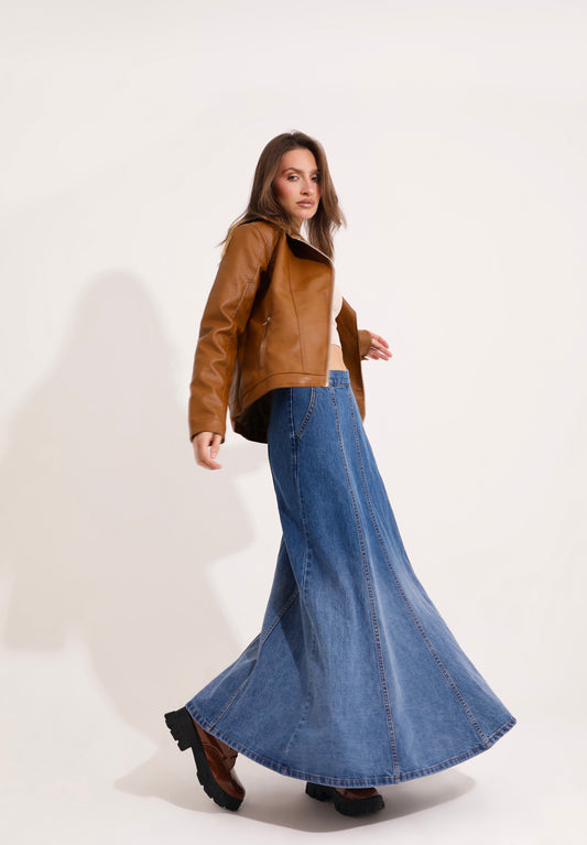 Long Ruffle Mermaid Denim Skirt