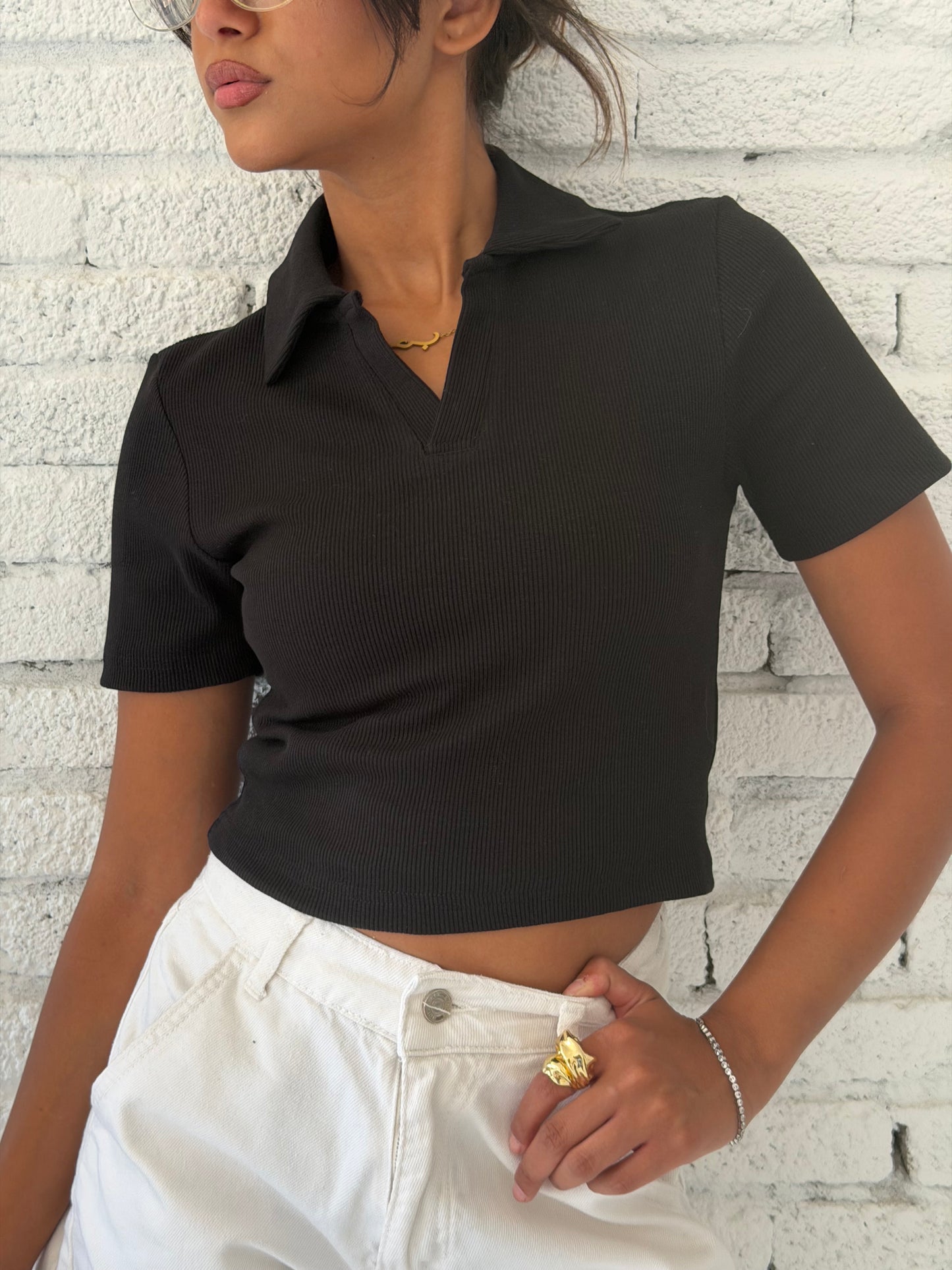 Essential Ribbed Polo Top