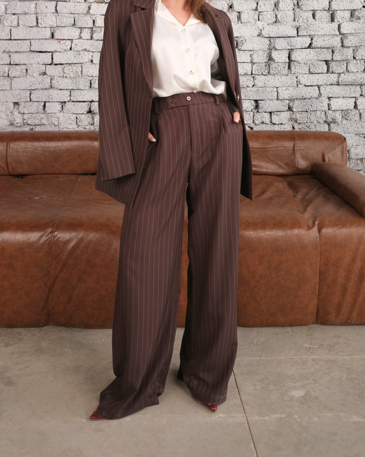 Pinstripe Wide-Leg Pants