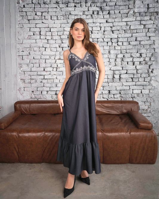 Sleeveless Embroidered Maxi Dress