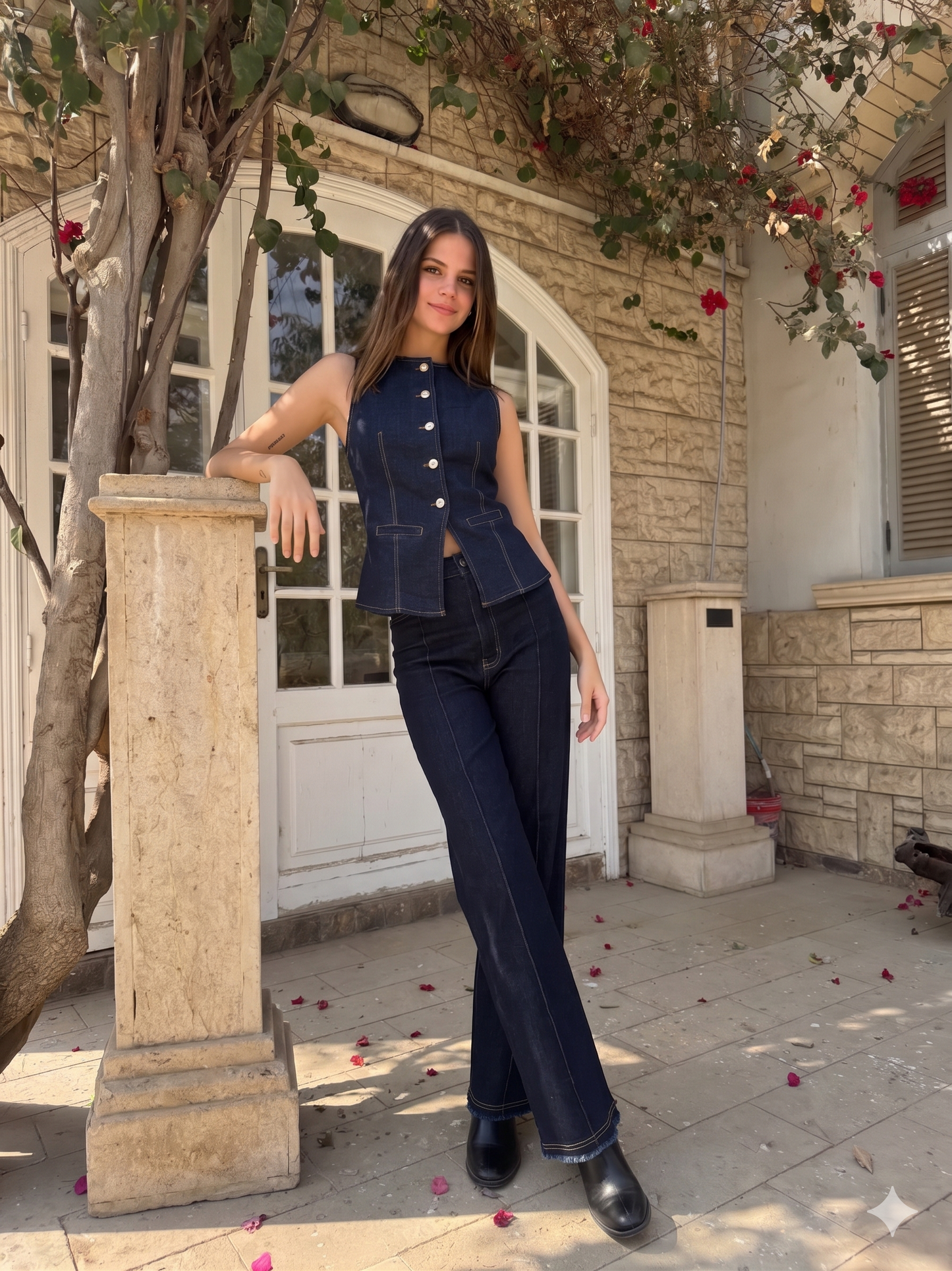 Sleeveless Raw Denim Set