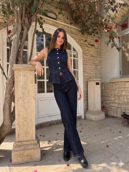 Sleeveless Raw Denim Set