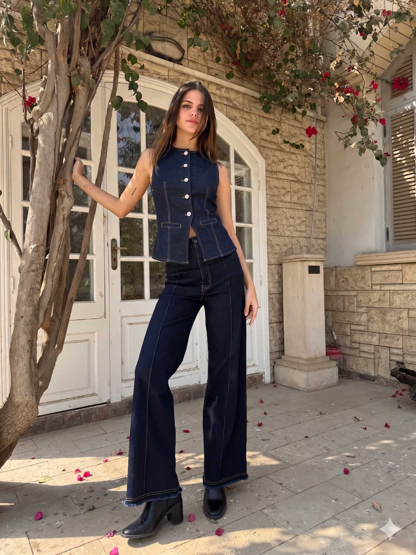 Sleeveless Raw Denim Set