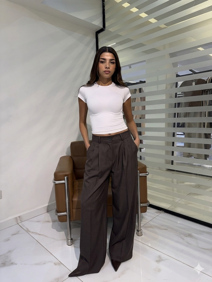 Pleated Wide-Leg Formal Pants