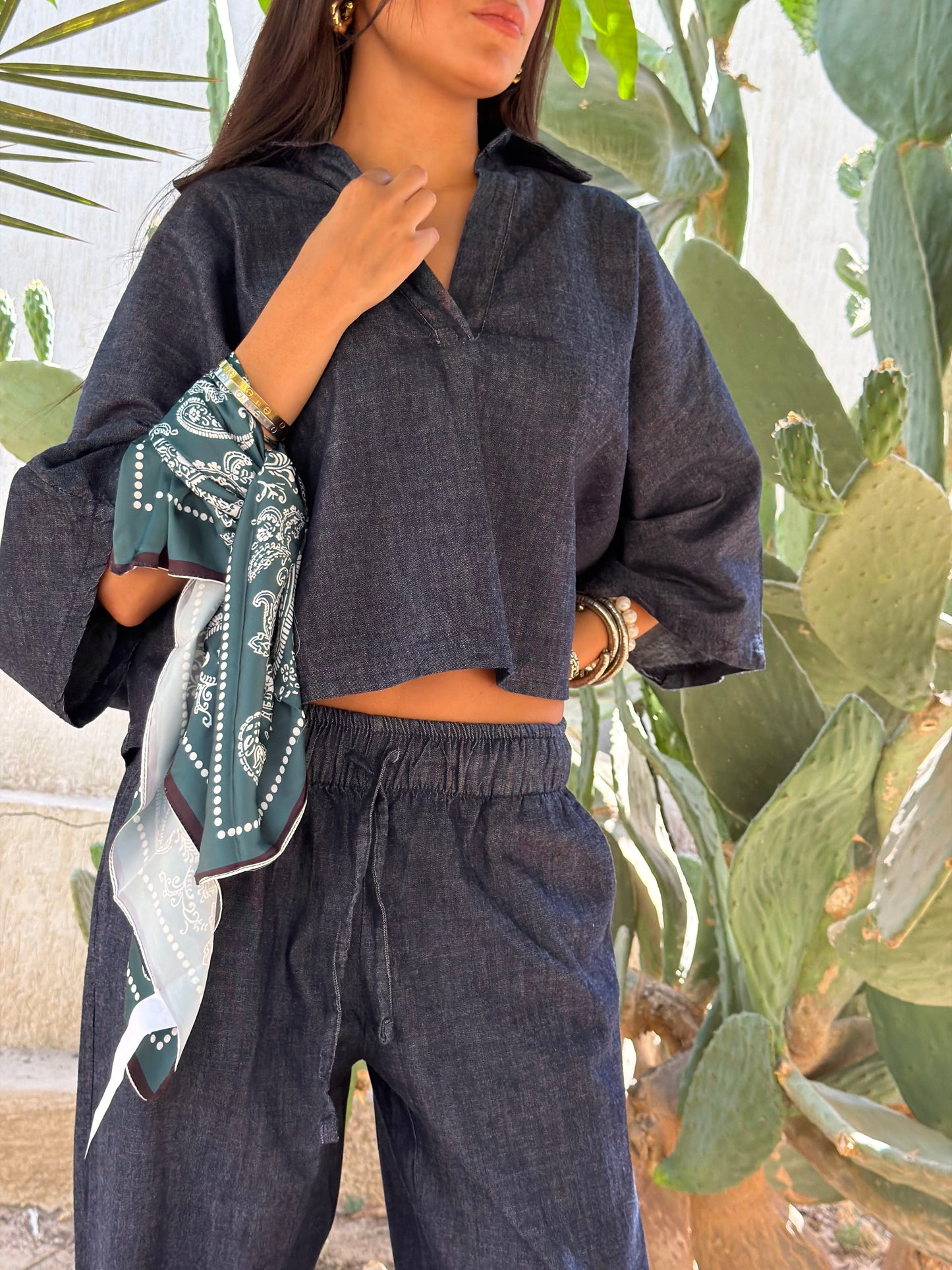 Short Sleeve Raw Denim Set