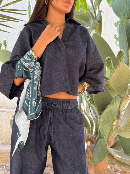 Short Sleeve Raw Denim Set