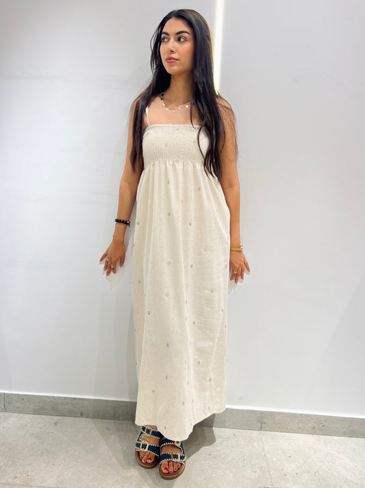 Embroidered Smocked Maxi Dress