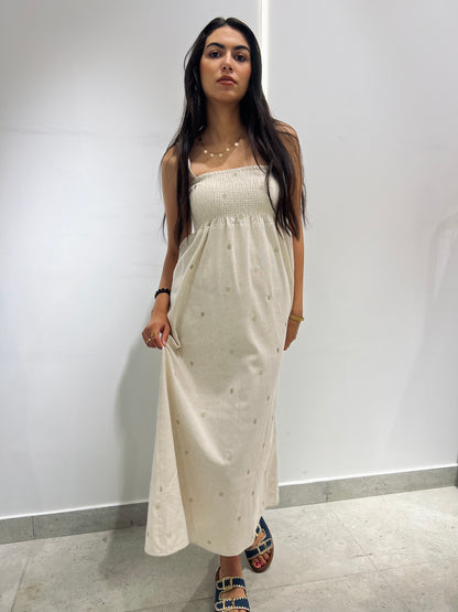 Embroidered Smocked Maxi Dress