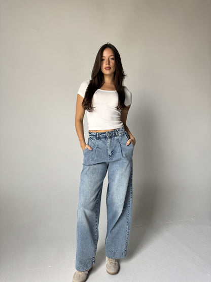 Wide-Leg Denim Pants