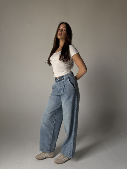 Wide-Leg Denim Pants