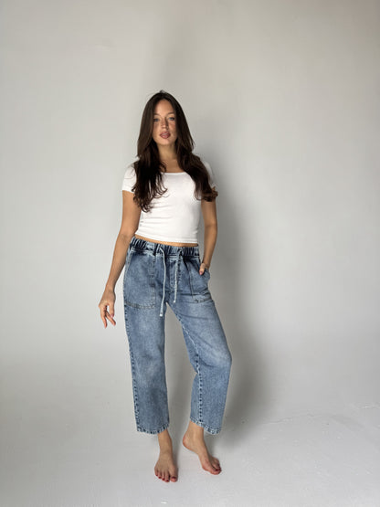 Elastic Waist Denim Pants