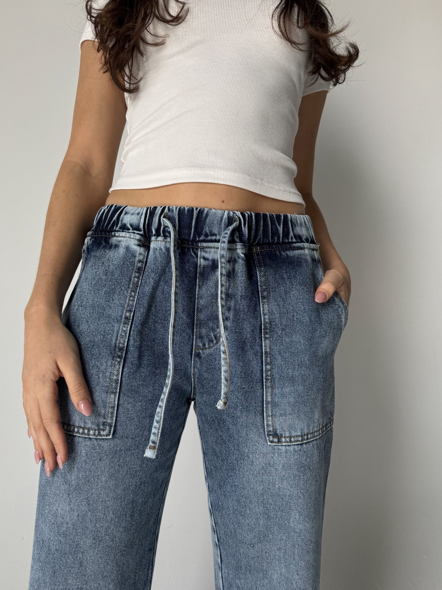 Elastic Waist Denim Pants
