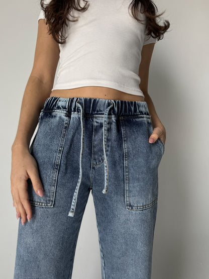 Elastic Waist Denim Pants