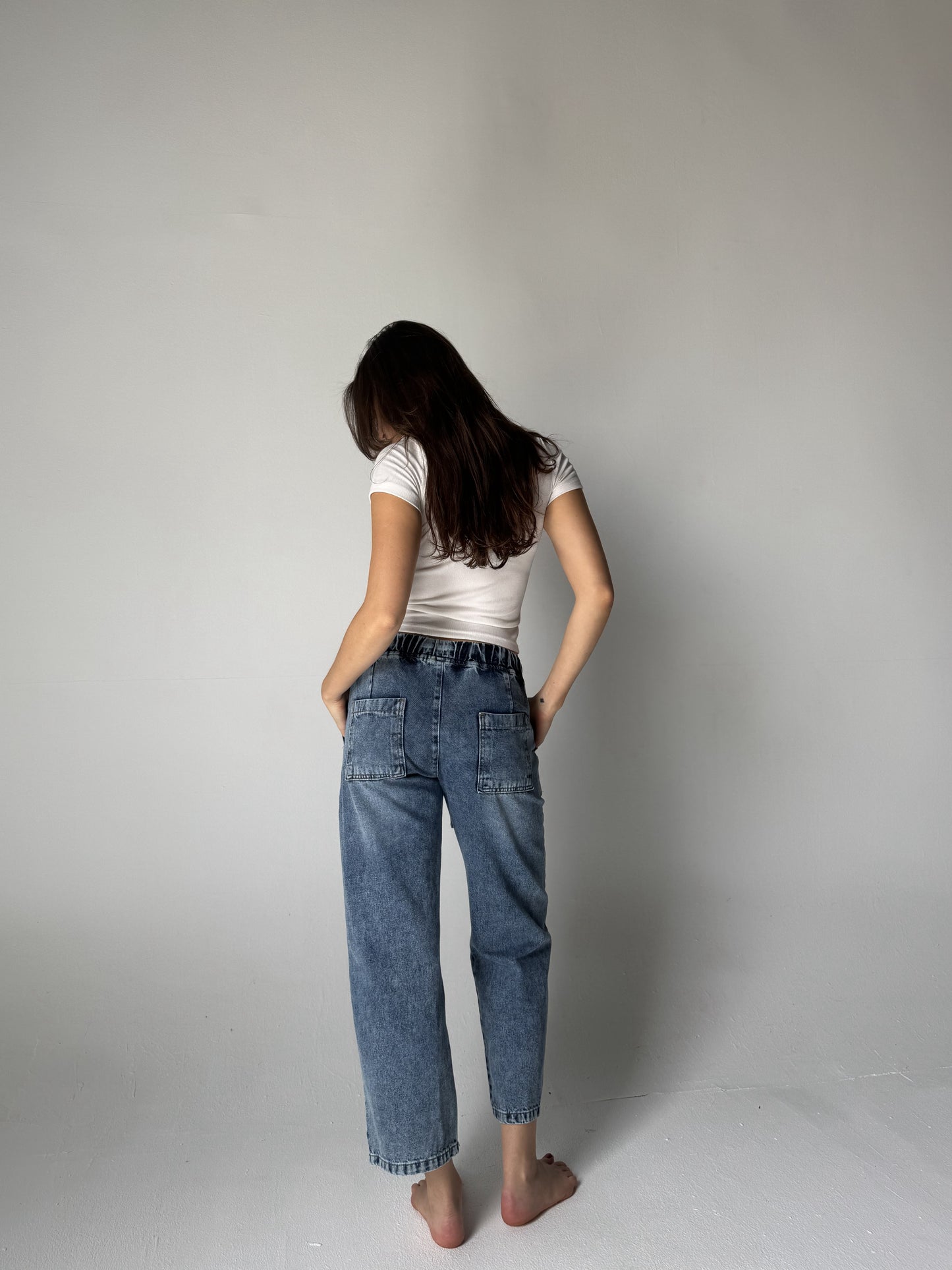 Elastic Waist Denim Pants