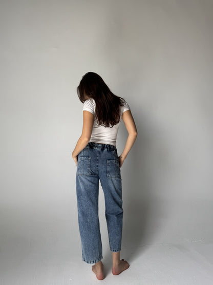 Elastic Waist Denim Pants