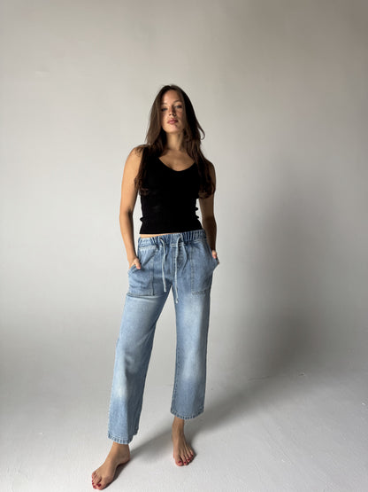 Elastic Waist Denim Pants