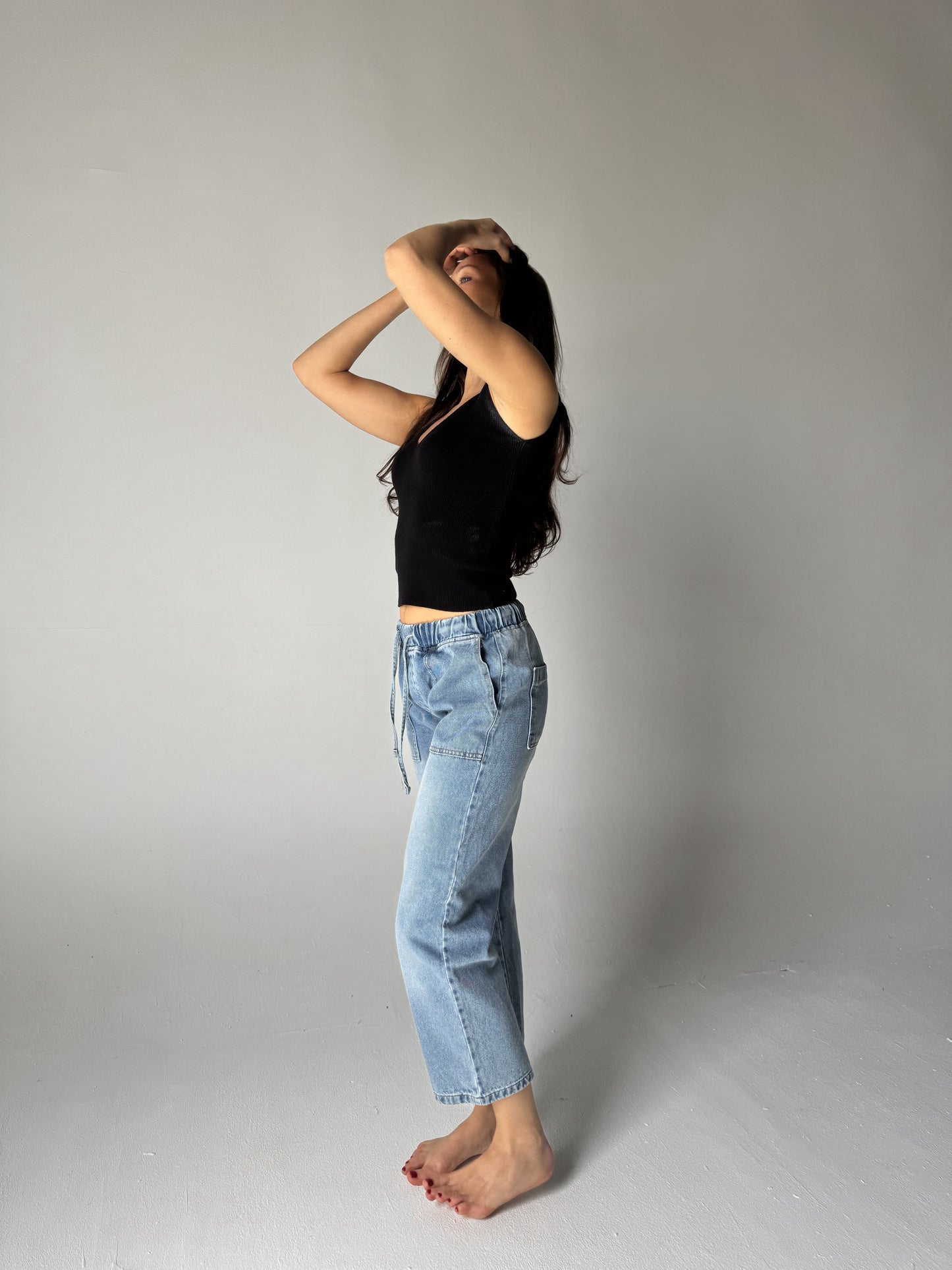 Elastic Waist Denim Pants