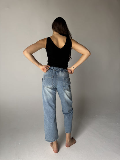Elastic Waist Denim Pants