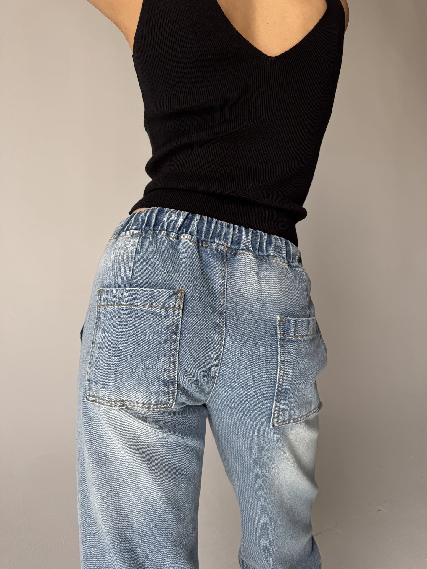 Elastic Waist Denim Pants