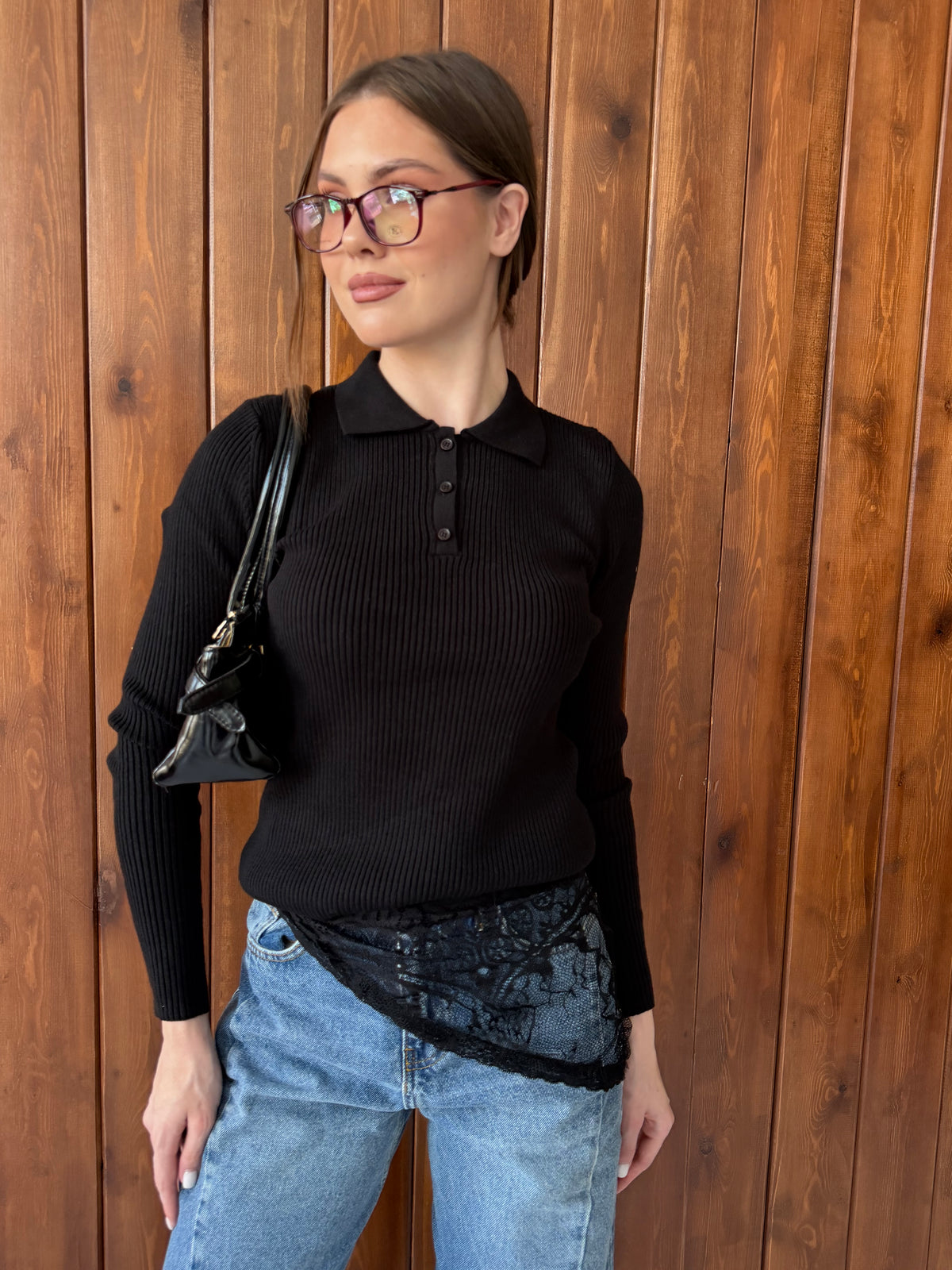 Ribbed Knit Polo Top
