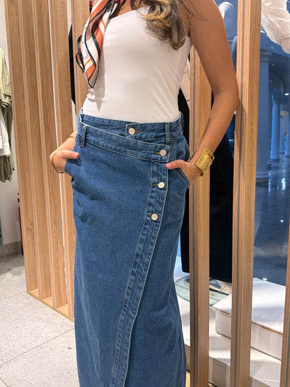 Buttoned Denim Midi Skirt