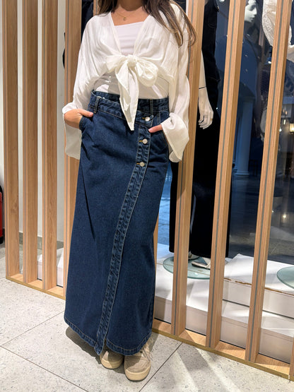Buttoned Denim Midi Skirt