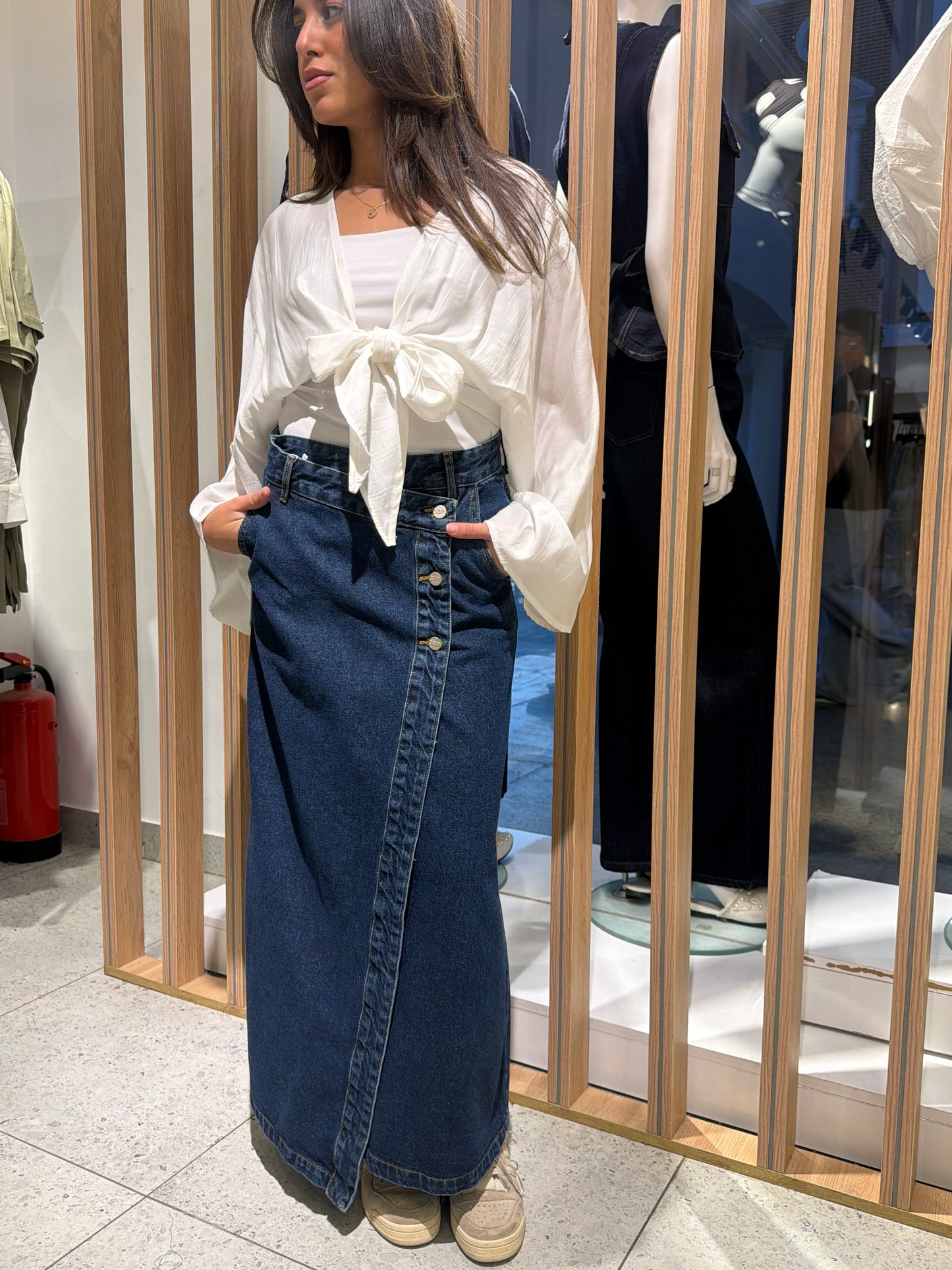 Buttoned Denim Midi Skirt