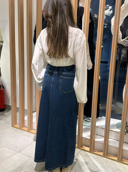 Buttoned Denim Midi Skirt
