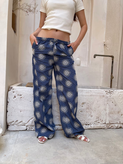 Indigo Bloom Wide-Leg Pants