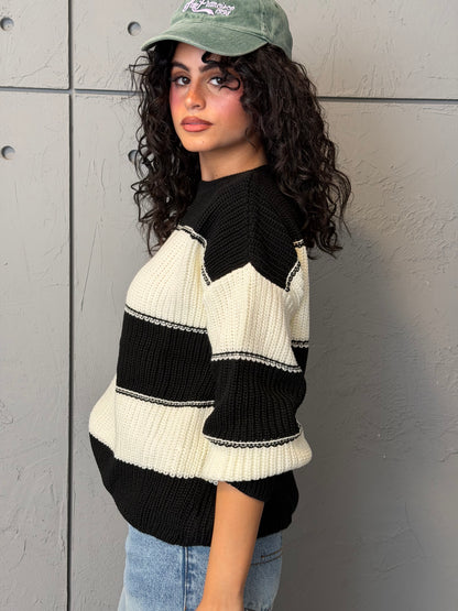 Contrast Stripe Knit Sweater