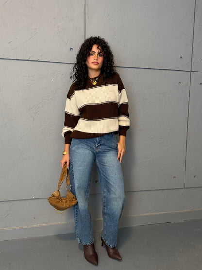 Contrast Stripe Knit Sweater