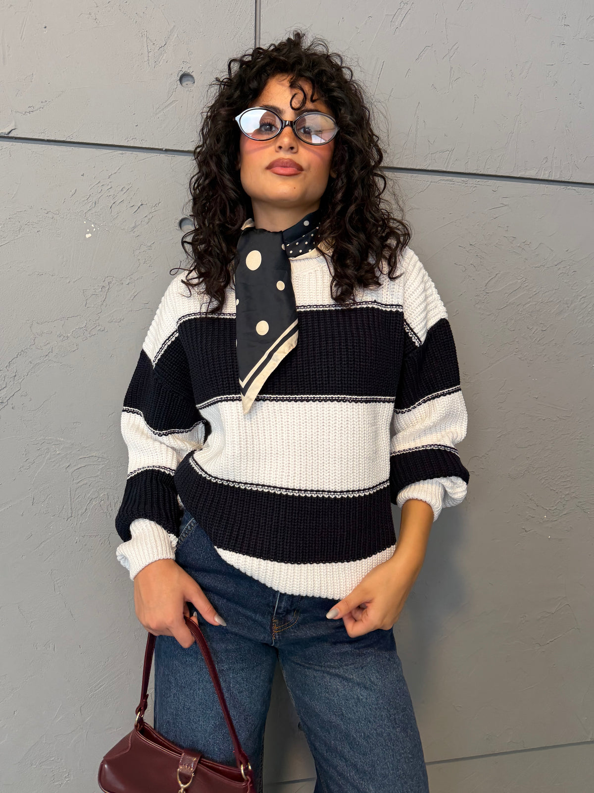 Contrast Stripe Knit Sweater
