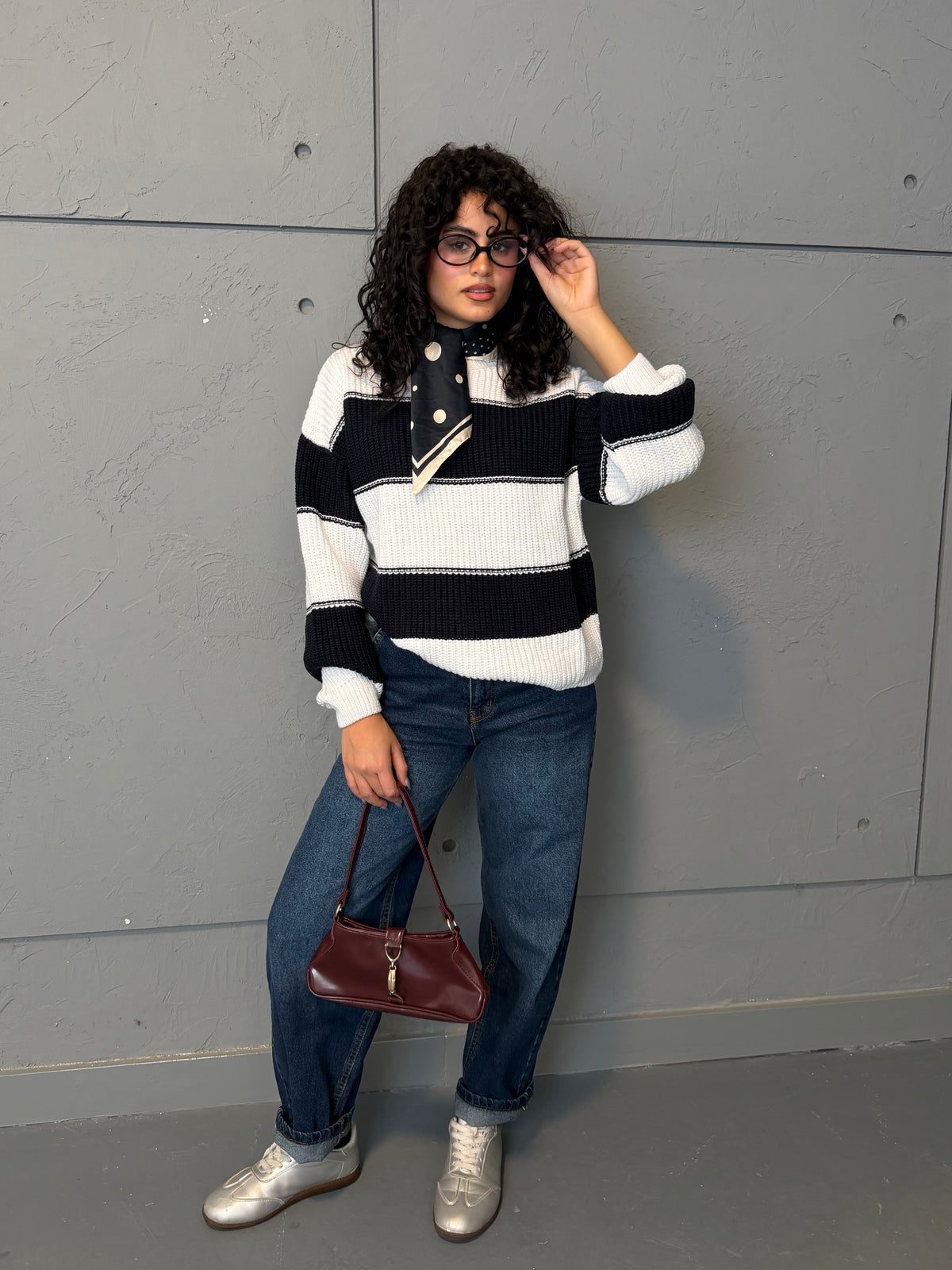 Contrast Stripe Knit Sweater