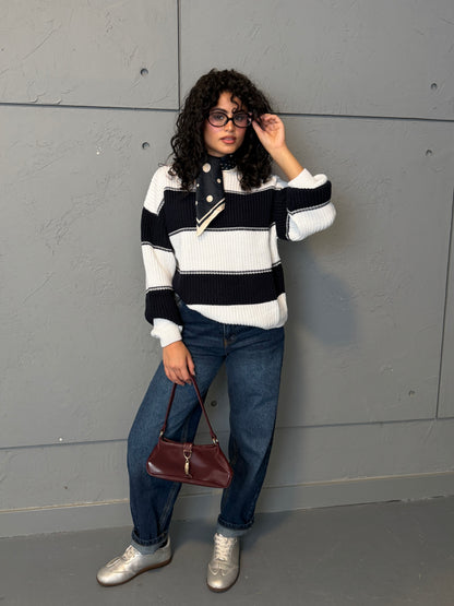 Contrast Stripe Knit Sweater