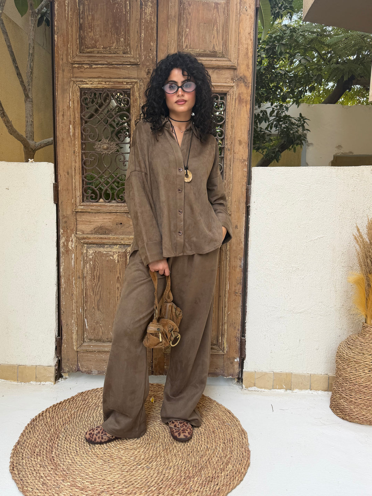 Suede Button-Up Set