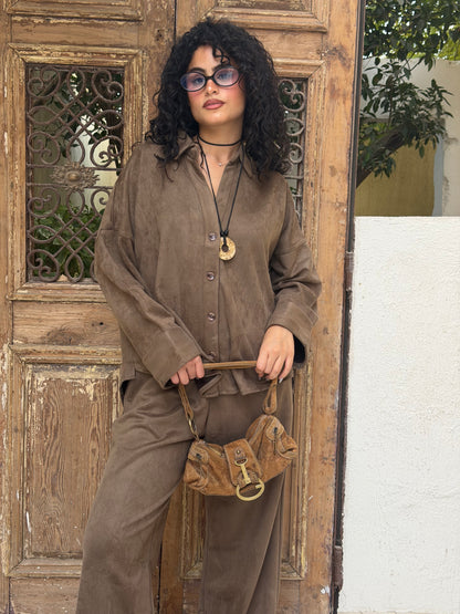 Suede Button-Up Set