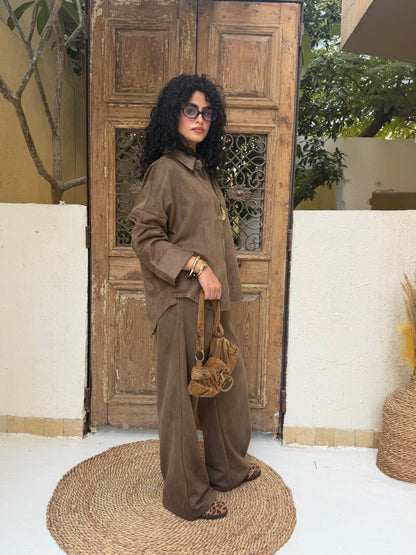 Suede Button-Up Set
