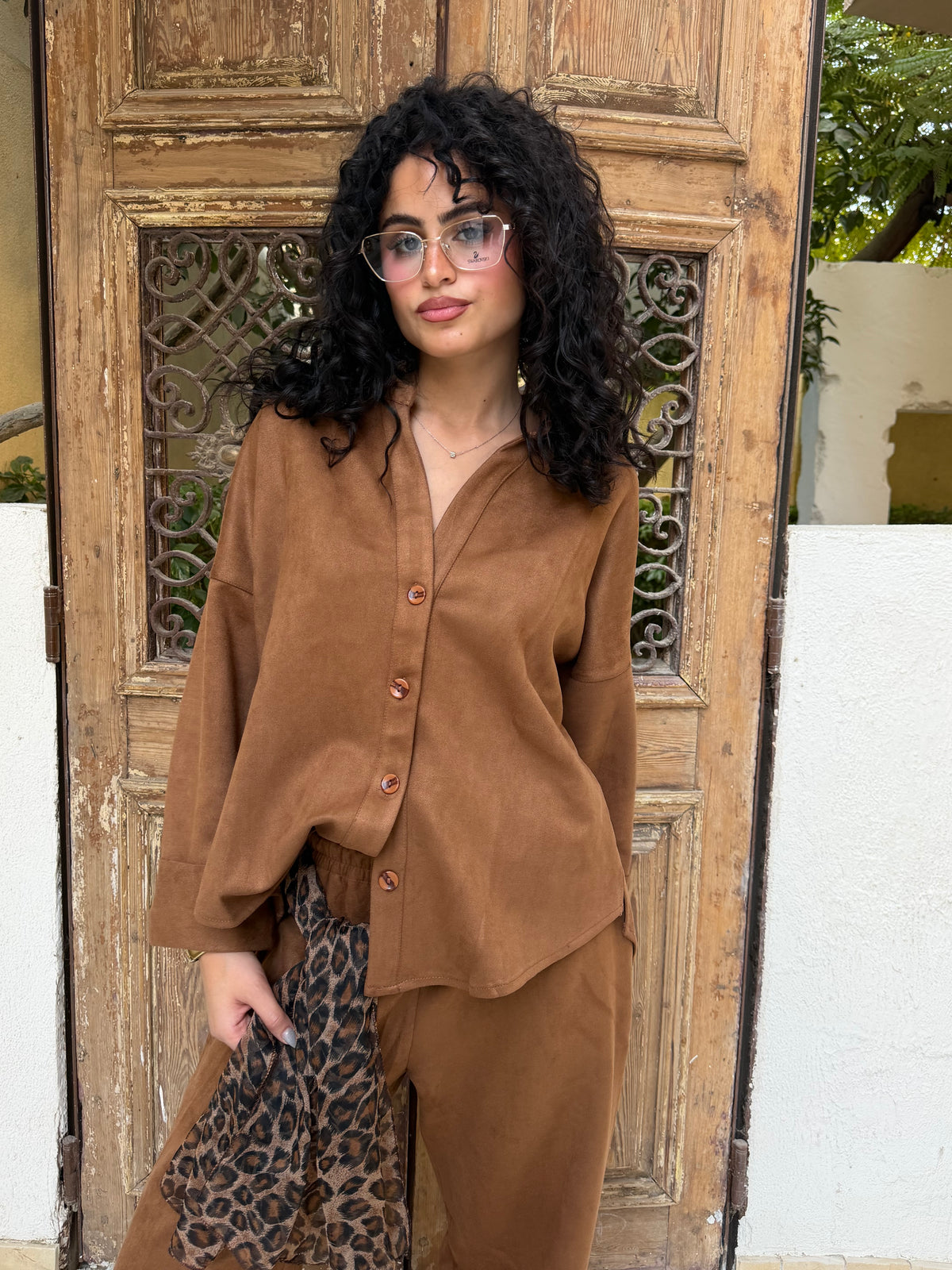 Suede Button-Up Set