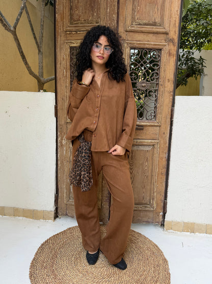 Suede Button-Up Set
