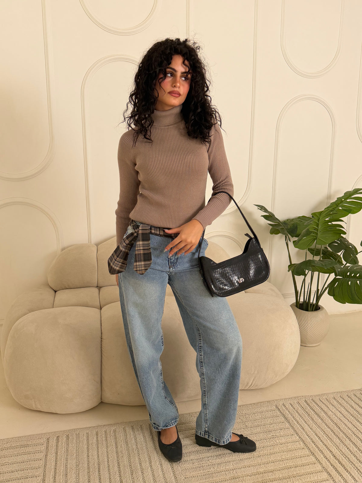 Ribbed Knit Turtleneck Sweater