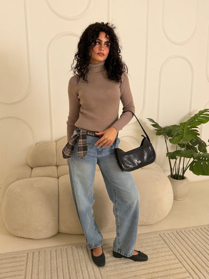 Ribbed Knit Turtleneck Sweater
