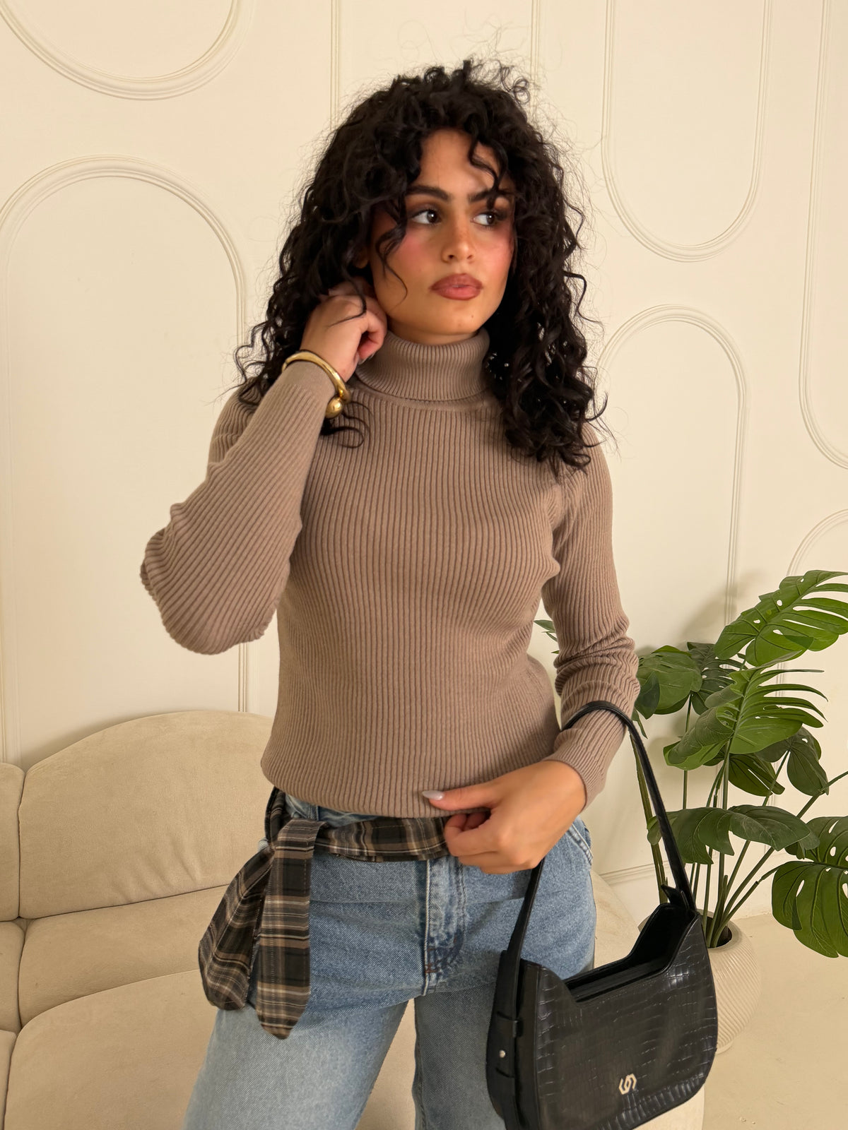 Ribbed Knit Turtleneck Sweater
