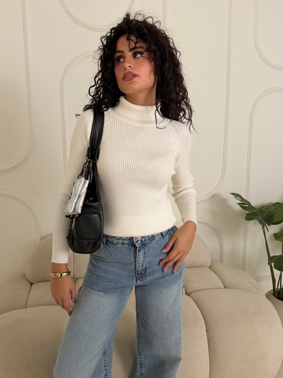 Ribbed Knit Turtleneck Sweater